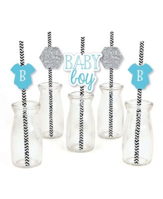 Big Dot of Happiness Baby Boy Paper Straw Decor - Baby Shower Striped ...