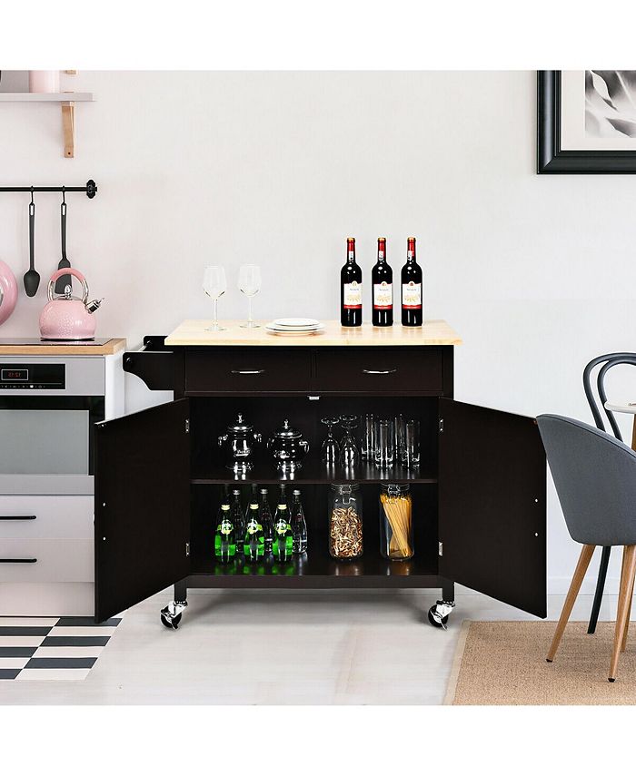 Costway Modern Rolling Kitchen Cart Island Wood Top Storage Trolley