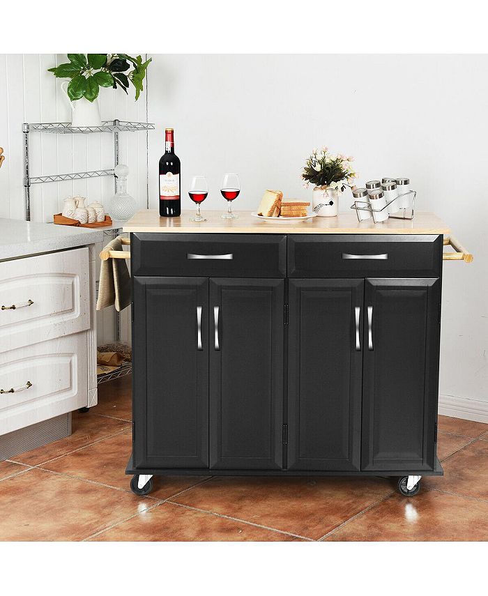Costway Rolling Kitchen Trolley Island Black Cart Wood Top Storage