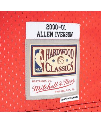 Men's Allen Iverson Black, Red Philadelphia 76ers Hardwood Classics 2000-01 Split Swingman Jersey