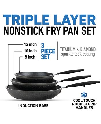 Granitestone 3 Pack Nonstick Fry Pan Set With Rubber Grib Handle