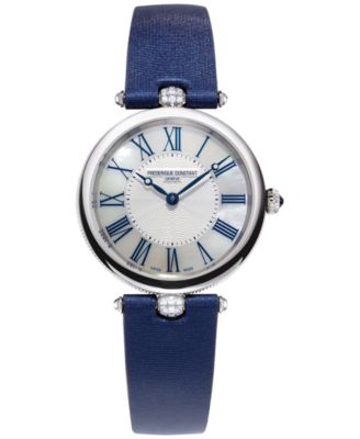 Frederique Constant - Women's Swiss Art Deco Diamond (1/10 ct. t.w.) Blue Satin Strap Watch 30mm