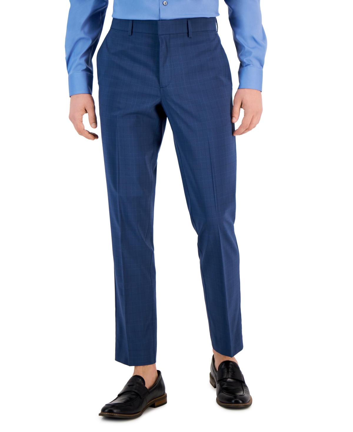 Shop Perry Ellis Portfolio Men's Slim-fit Flat Front Pants In Med Navy