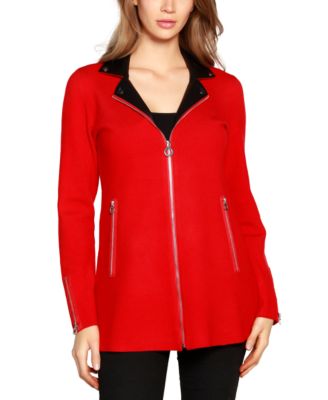 Black Label Women's Faux-Leather Collared Sweater Jacket