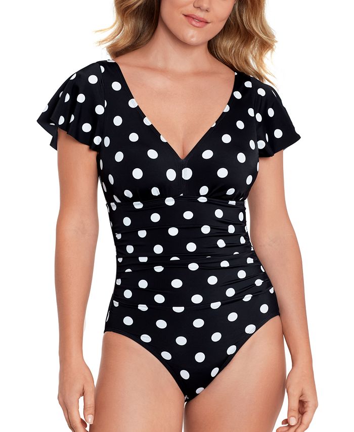 Swim Solutions Women's Tummy-Control Flutter-Sleeve One-Piece Swimsuit,  Created For Macy's - Macy's