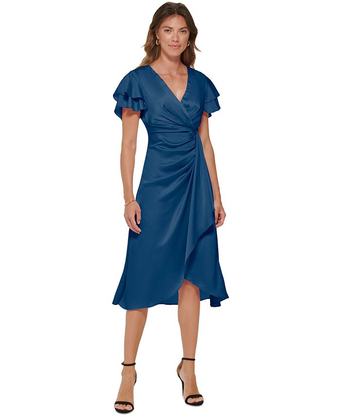 DKNY Women's Ruffled Faux-Wrap Pleated-Waist Dress & Reviews - Dresses ...