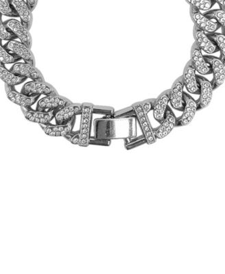  Rhodium Plated Crystal Thick Cuban Curb Chain Bracelet