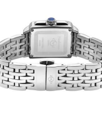 Women's Padova Gemstone Swiss Quartz Diamond Accent Silver-Tone Stainless Steel Bracelet Watch 27mm x 30mm