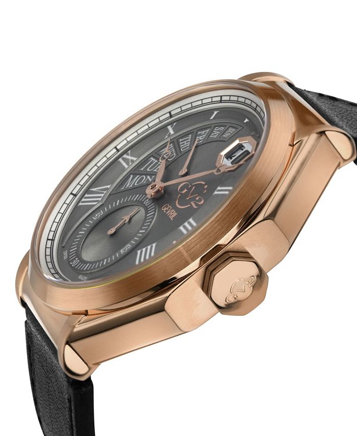 GV2 by Gevril Men's Marchese Swiss Quartz Black Genuine Italian Leather