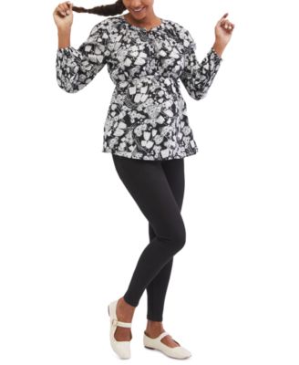 Motherhood Maternity - Crosshatch Balloon-Sleeve Peasant Maternity Top