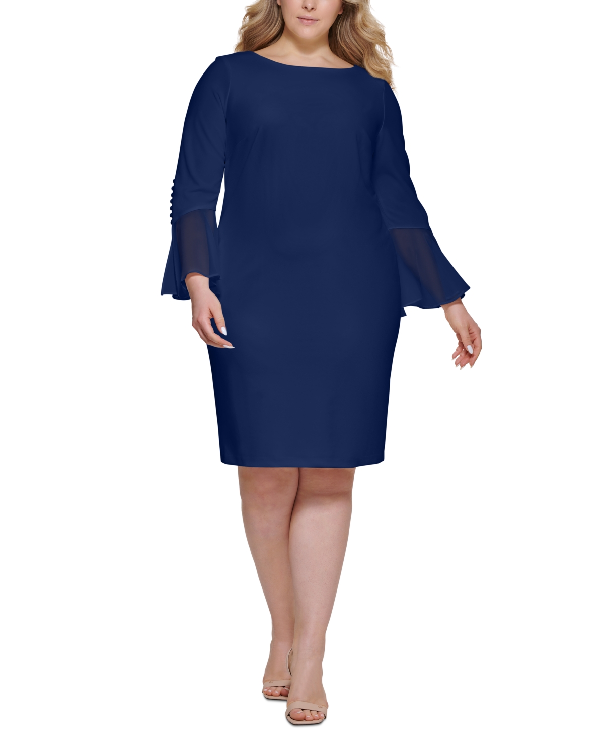 Calvin Klein Plus Size Illusion Bell-sleeve Dress In Indigo