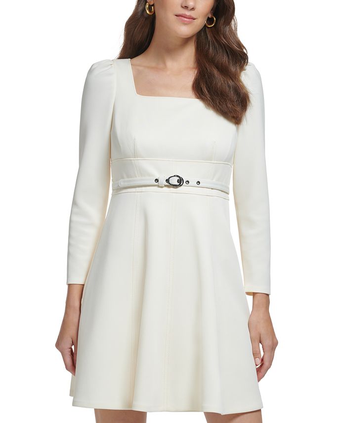 DKNY Women's SquareNeck PuffShoulder Belted ALine Dress & Reviews
