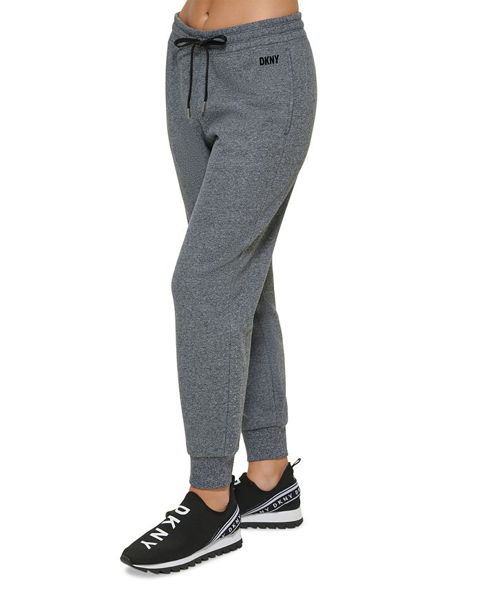 DKNY Women's Cotton Rhinestone Logo Jogger Pants Grey Size Small