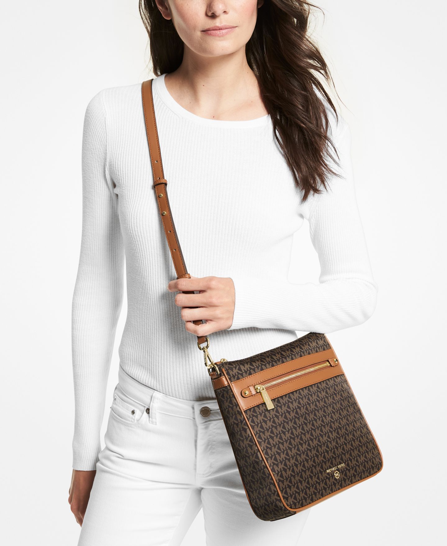 Женская сумка Michael Kors Logo Jet Set Charm Large North South Nylon Crossbody, цвет: Чёрный / Серебряный — фото 5