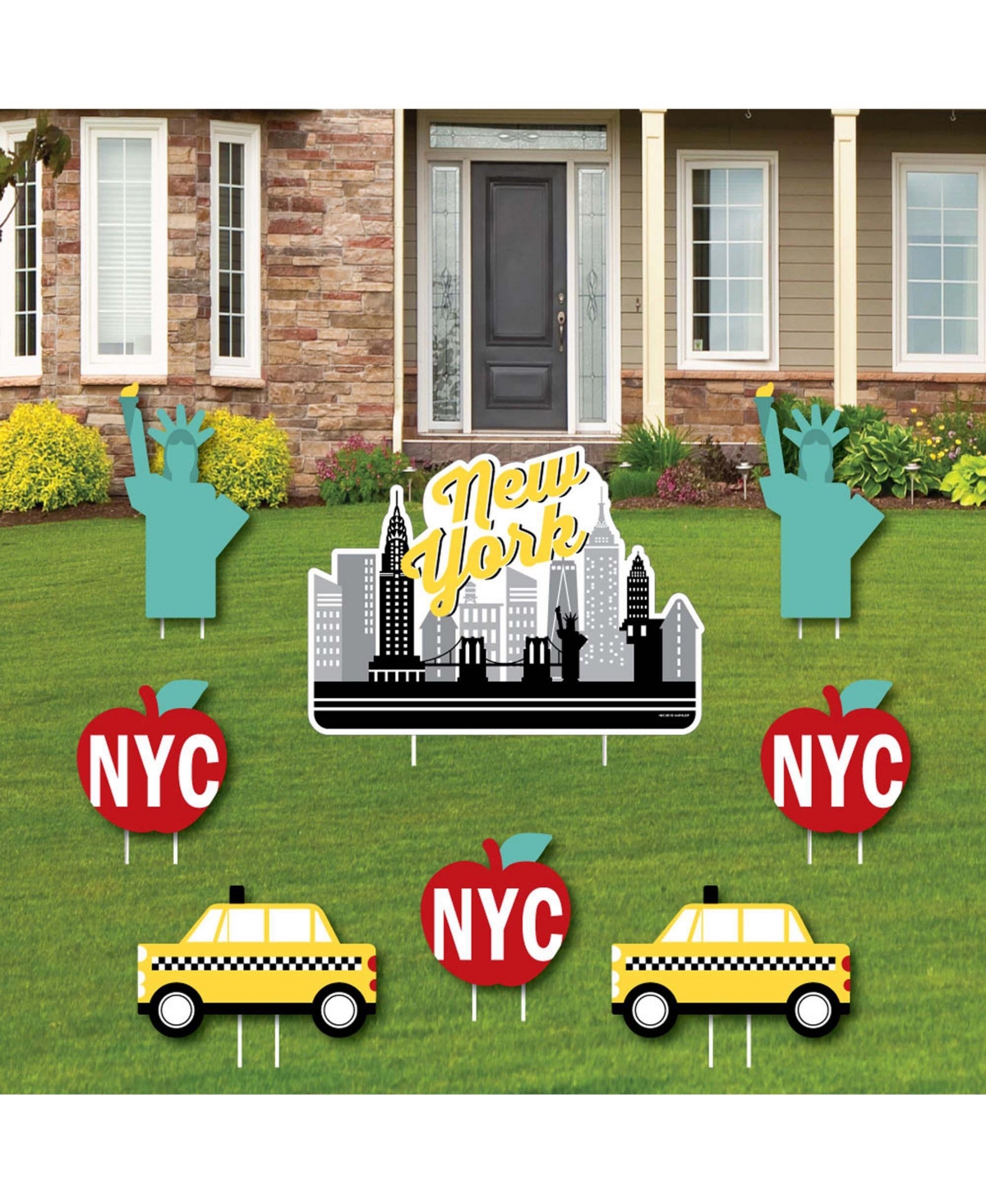 Nyc Cityscape - Outdoor Lawn Decor - New York City Party Yard Signs - Set of 8