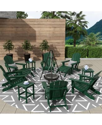 12 Piece Set Outdoor Folding Adirondack Chairs with Ottoman Side Table