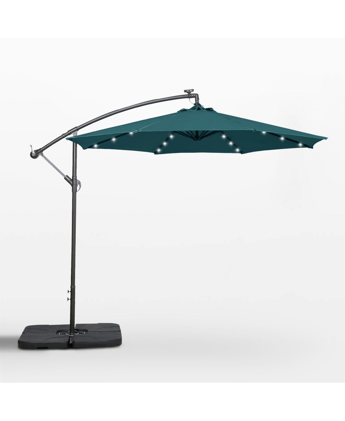 10 Ft Outdoor Solar Led Cantilever Umbrella with Base Weights - Dark Green