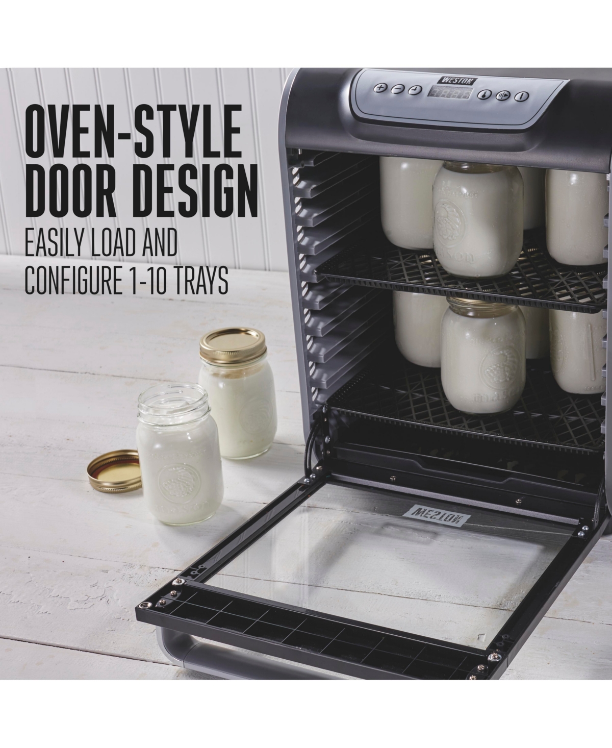 Weston 10 Tray Digital Food Dehydrator with Oven-Style Door - 75-1001-w - Black and Silver-Tone