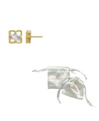  Mother of Imitation Pearl Gold-Tone Flower Stud Earrings