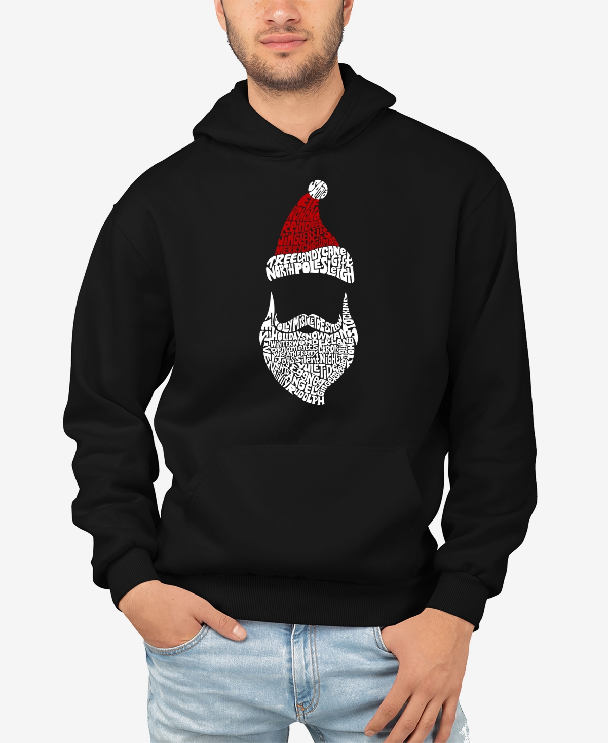 La Pop Art Men's Santa Claus Word Art Hooded Sweatshirt In Black