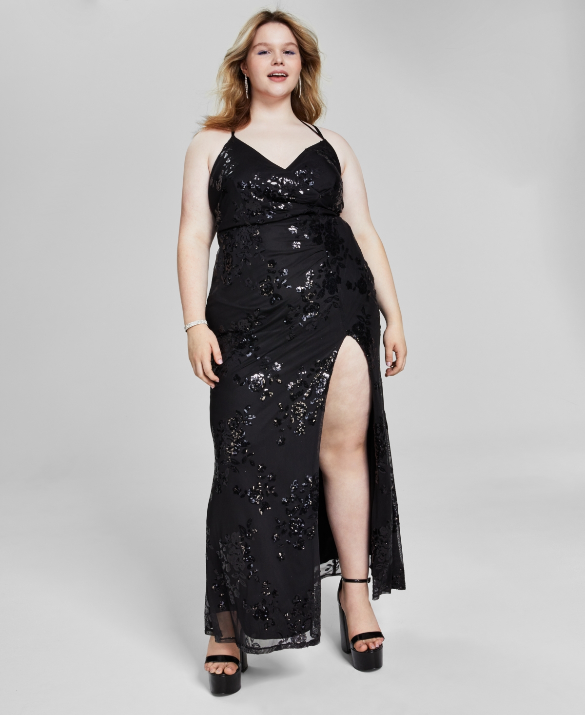 SPEECHLESS TRENDY PLUS SIZE SEQUINED V-NECK GOWN, CREATED FOR MACY'S