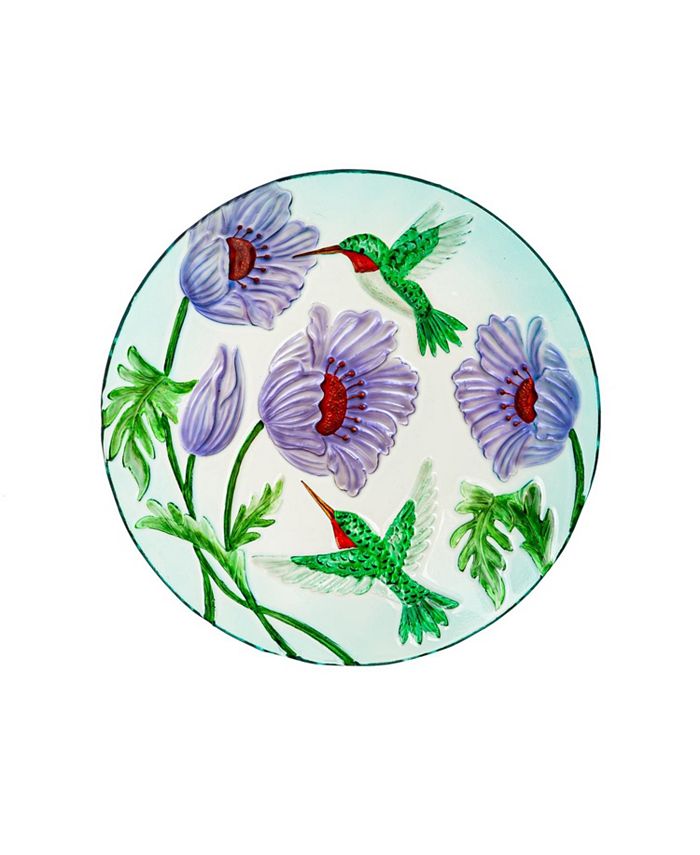 Evergreen 18" Hand Painted and Embossed Glass Bird Bath, Hummingbird Oasis Macy's