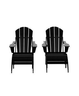 4 Piece Set Classic Folding Adirondack Chair With Footrest Ottoman
