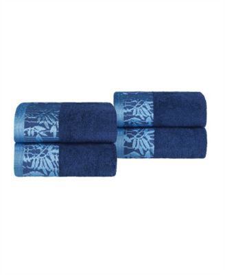 Wisteria Floral Embroidered Jacquard Border Cotton 4 Piece Hand Towel Sets
