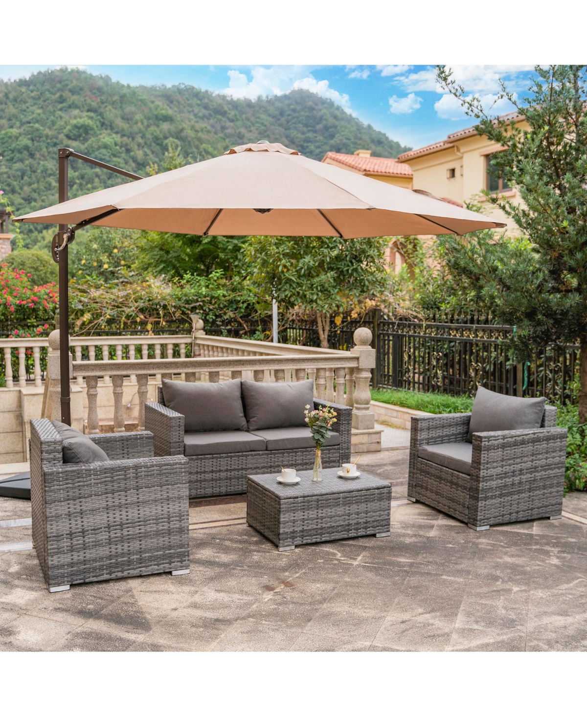 WestinTrends 4-Piece Modern Patio Conversation Sofa Set with Cushions