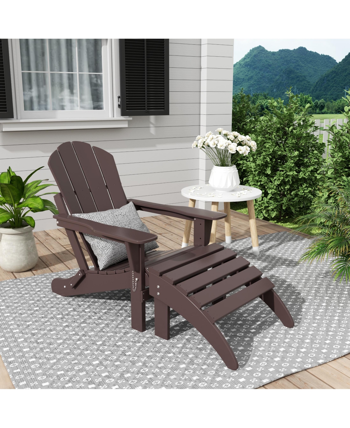 WestinTrends Classic Folding Adirondack Chair with Footrest Ottoman Set