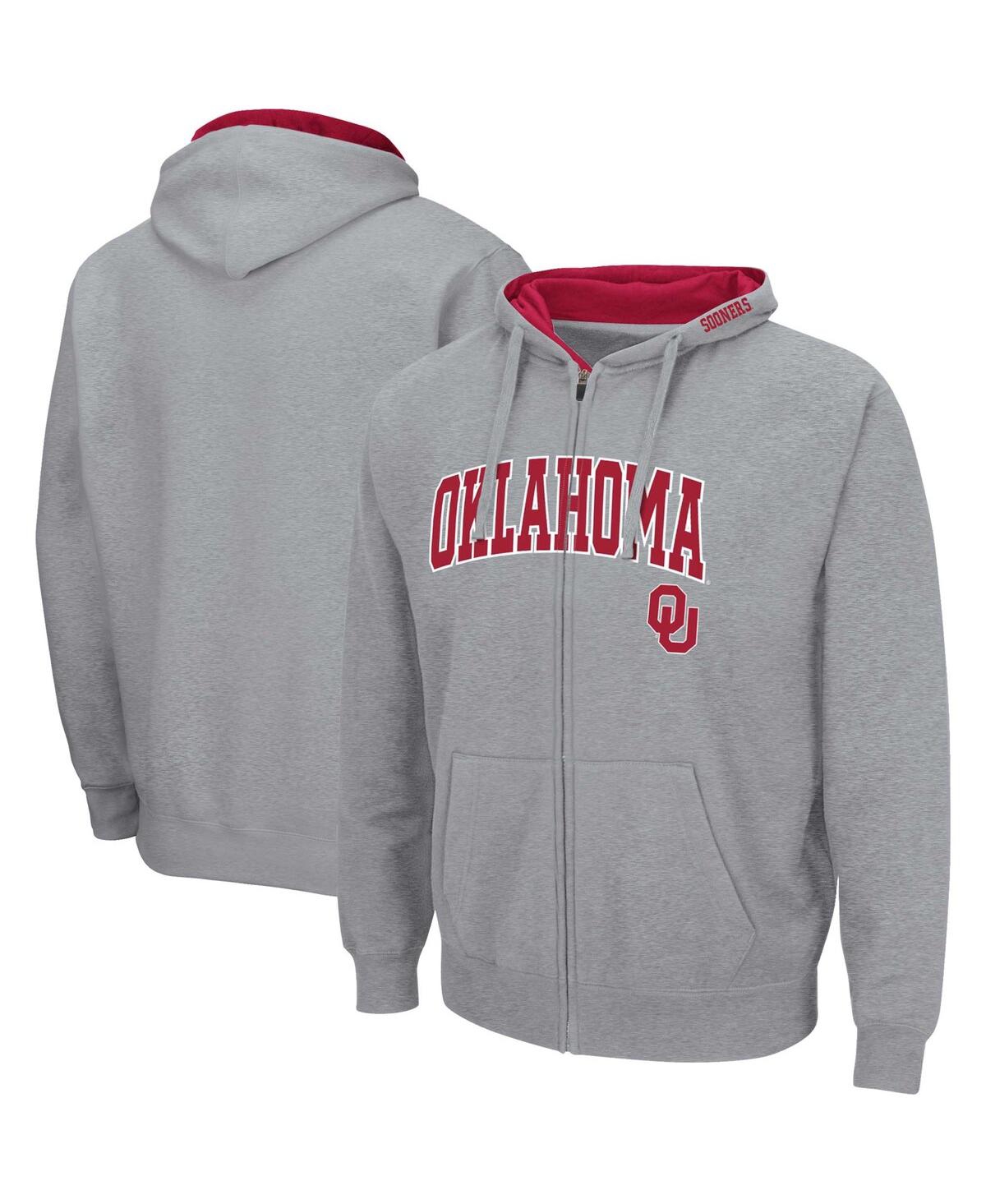 Men's Colosseum Oklahoma Sooners Arch & Team Logo 3.0 Full-Zip Hoodie - Heathered Gray