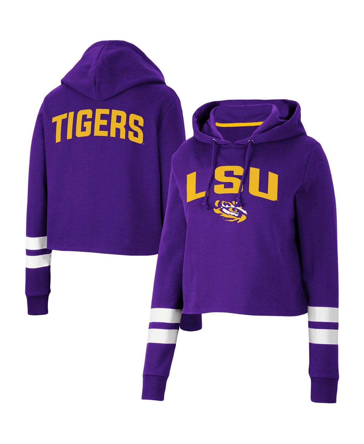 COLOSSEUM WOMEN'S COLOSSEUM PURPLE LSU TIGERS THROWBACK STRIPE CROPPED PULLOVER HOODIE