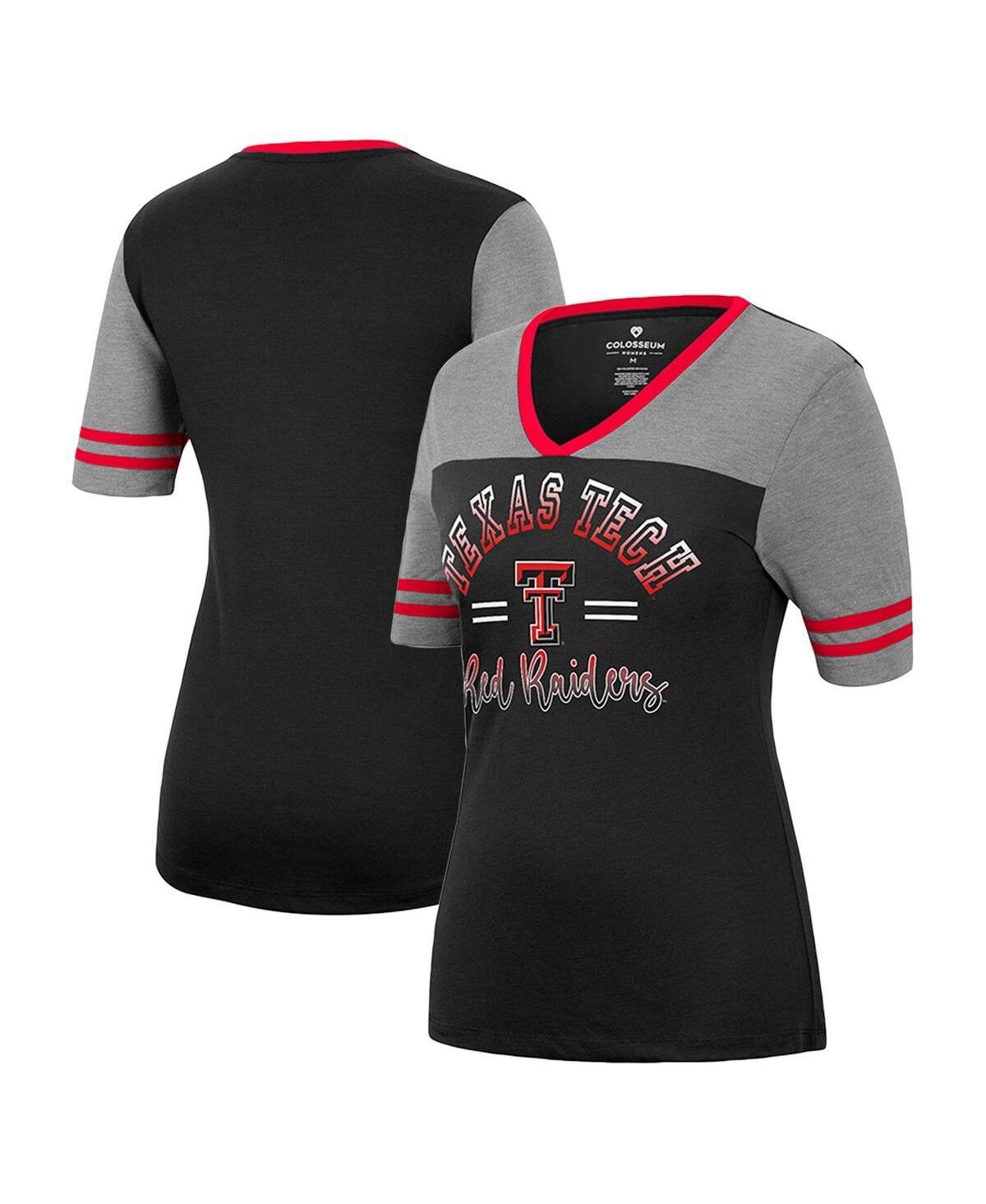 Colosseum Women's  Black, Heathered Gray Texas Tech Red Raiders There You Are V-neck T-shirt In Black,heathered Gray