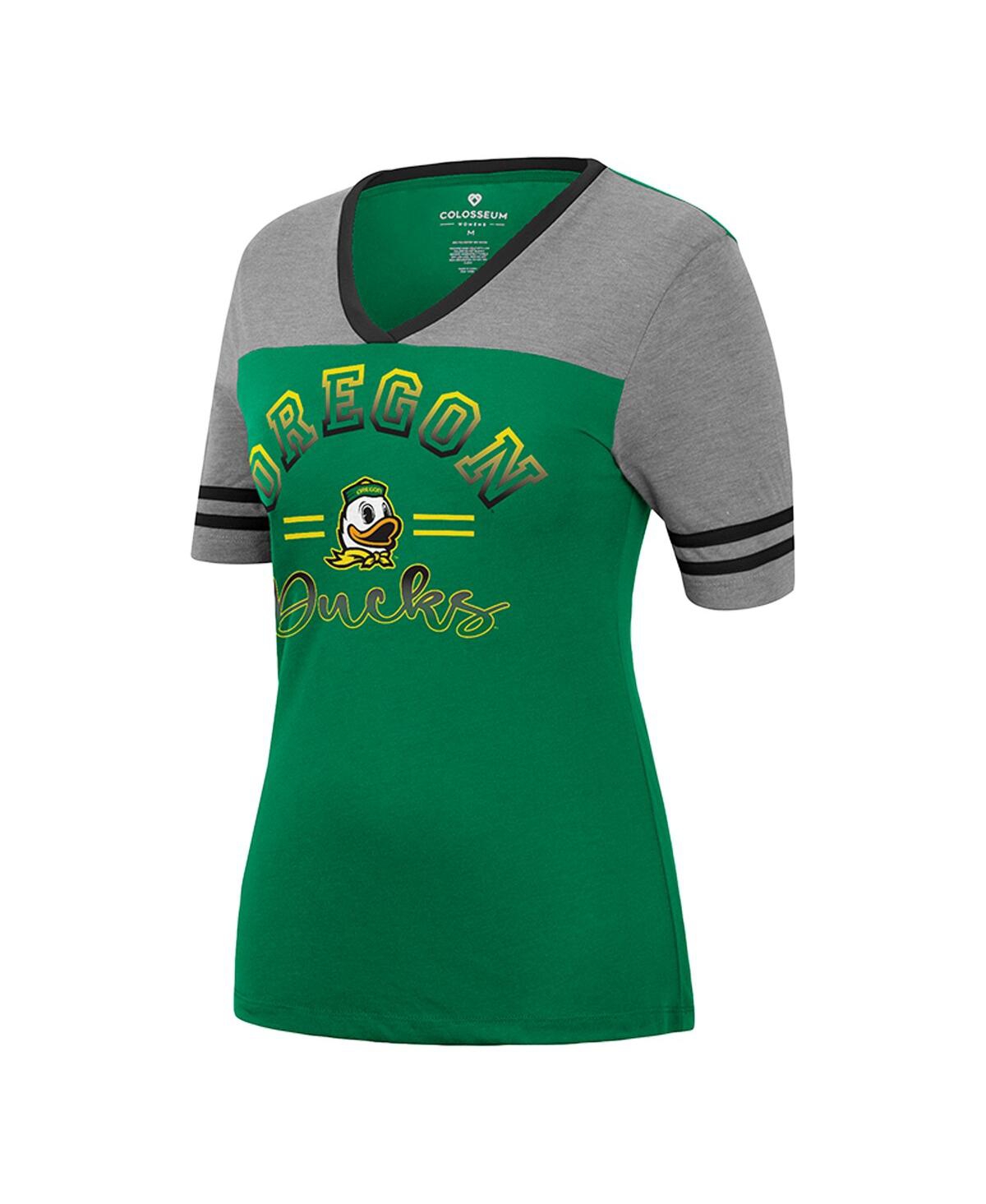 Shop Colosseum Women's  Green, Heathered Gray Oregon Ducks There You Are V-neck T-shirt In Green,heathered Gray