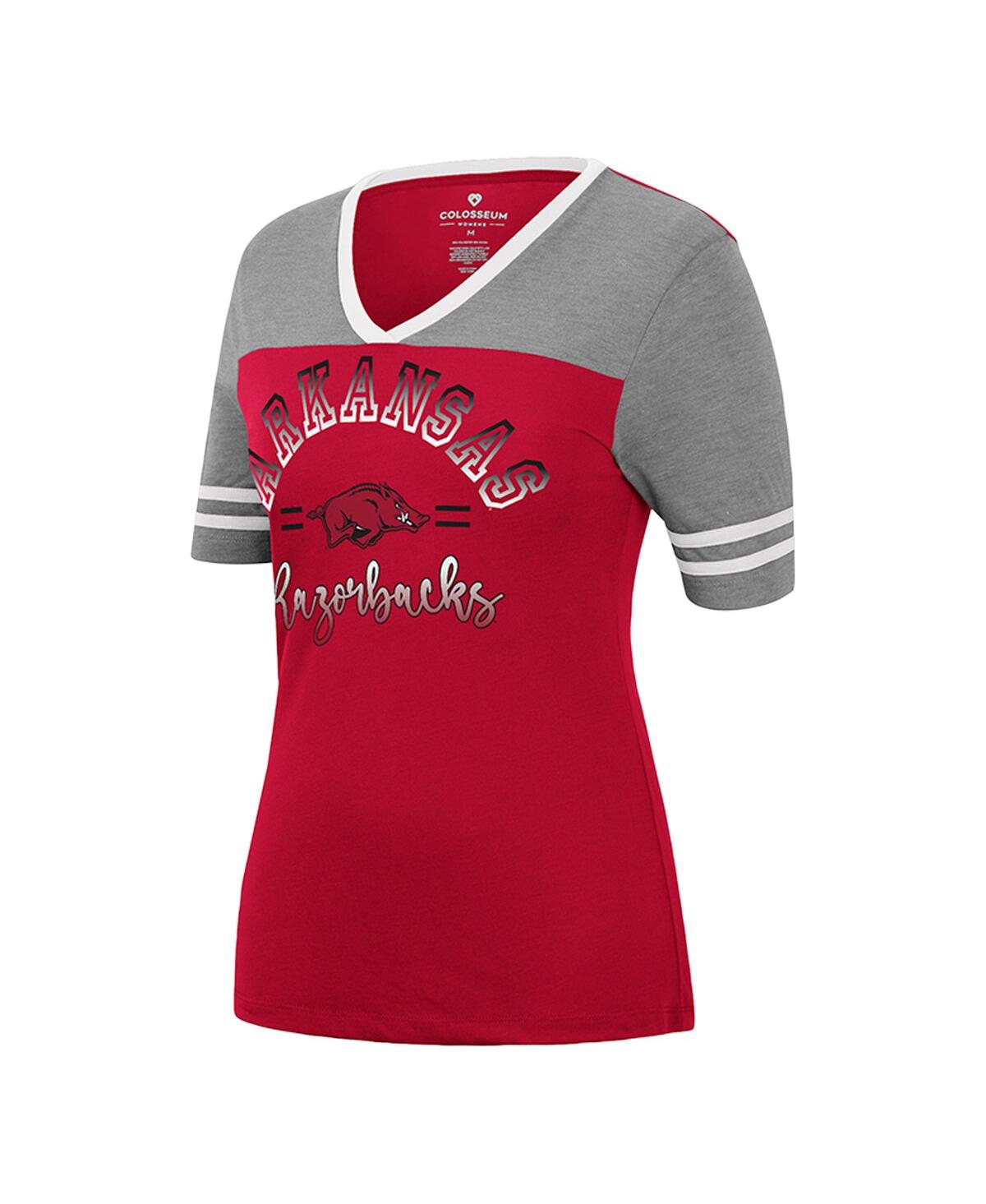 Shop Colosseum Women's  Cardinal, Heathered Gray Arkansas Razorbacks There You Are V-neck T-shirt In Cardinal,heathered Gray