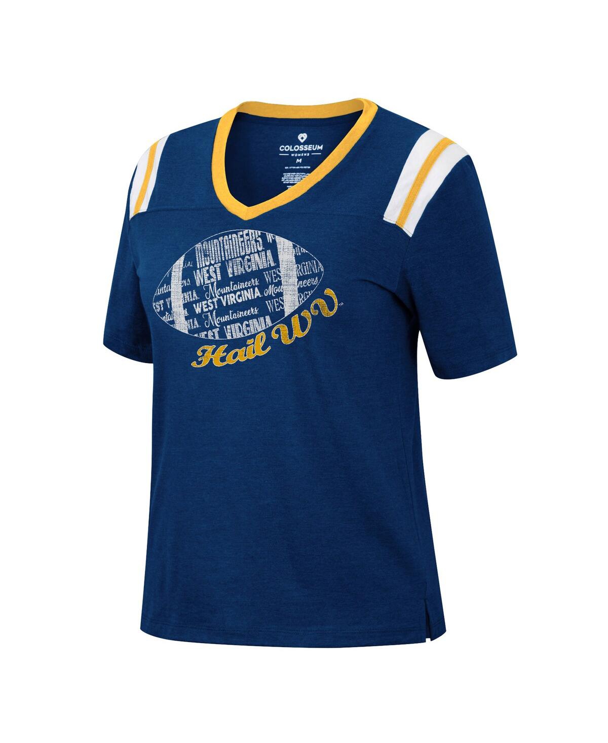 Shop Colosseum Women's  Heathered Navy West Virginia Mountaineers 15 Min Early Football V-neck T-shirt