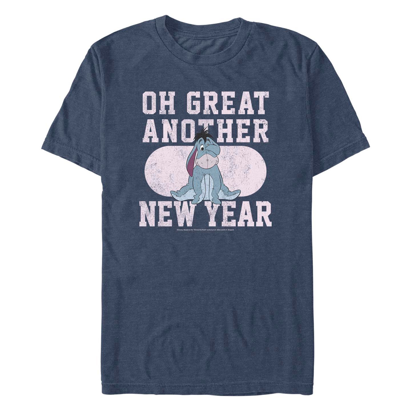 Мужская футболка Fifth Sun Winnie the Pooh Another New Year Short Sleeves, цвет: Тёмно-синий меланжевый — фото 1