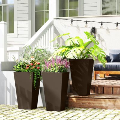 28" Tall Plastic Flower Pot, Set of 3, Large Outdoor & Indoor