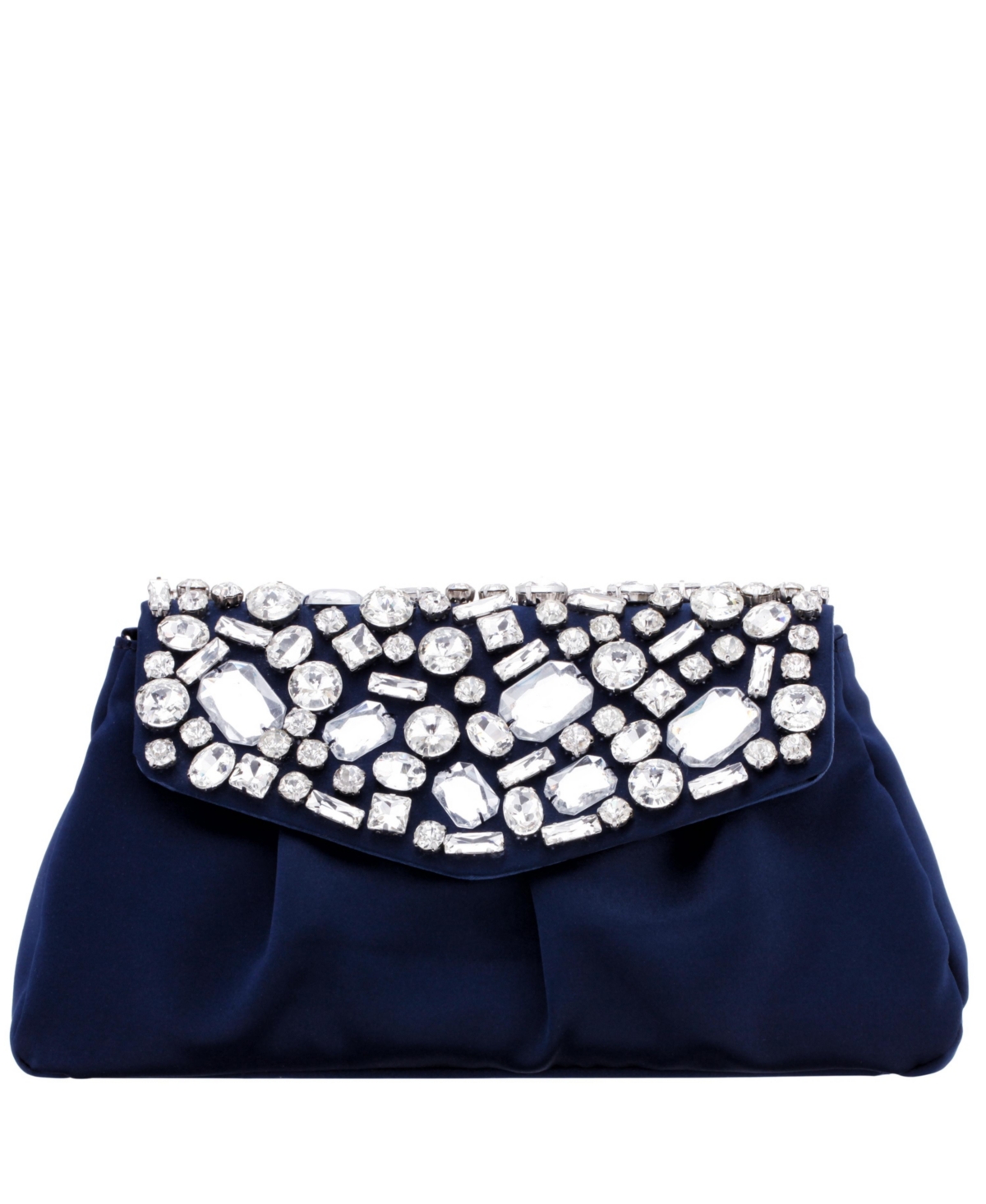 Nina Women's Satin Flap Bag With Crystals In New Navy