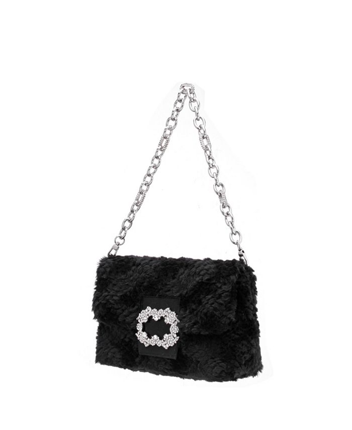 Nina Women's Faux Fur Baguette Bag with Crystal Buckle - Macy's