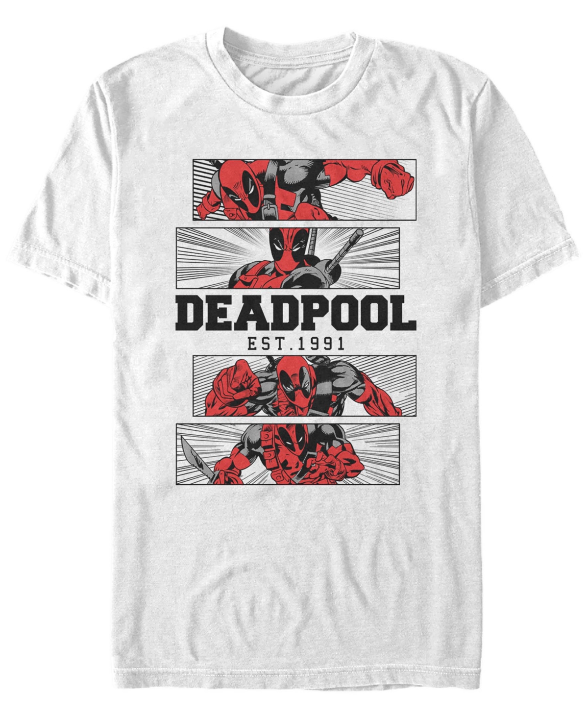 Fifth Sun Men's Deadpool 4 Panel 2 Tone Short Sleeve T-shirt In White