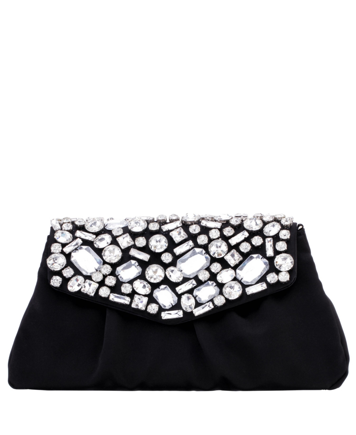 Nina Women's Satin Flap Bag With Crystals In Black