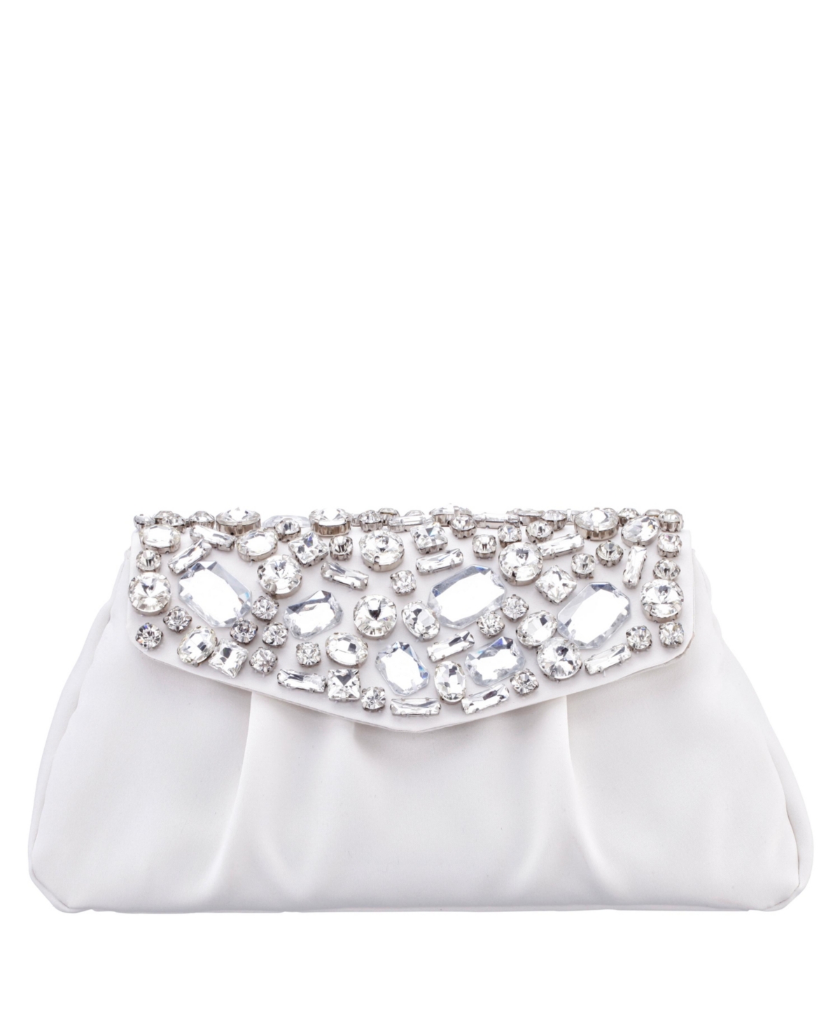 Nina Women's Satin Flap Bag With Crystals In Ivory
