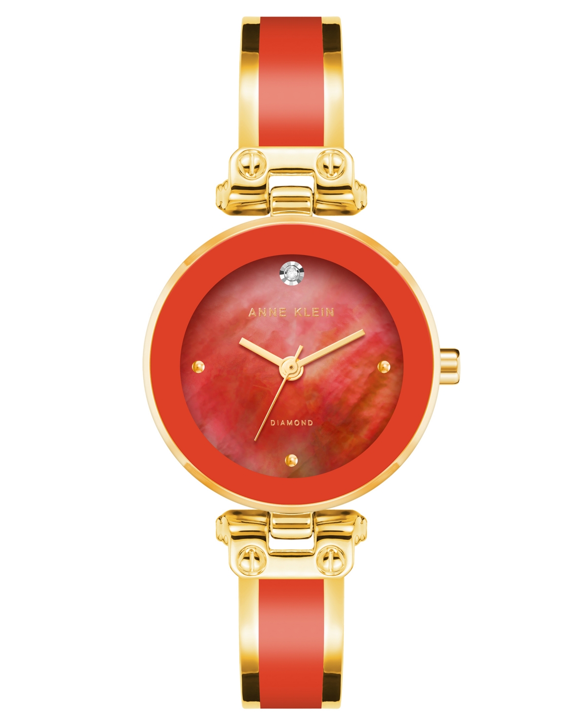 Anne Klein Women's Gold-tone Alloy With Red Enamel Bangle Watch 34mm In Gold-tone,red
