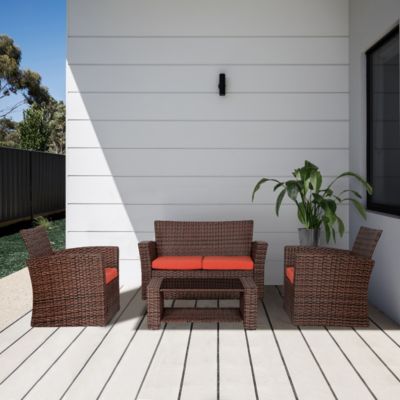 4 Piece Outdoor Wicker Rattan Conversation Sofa set with Coffee table