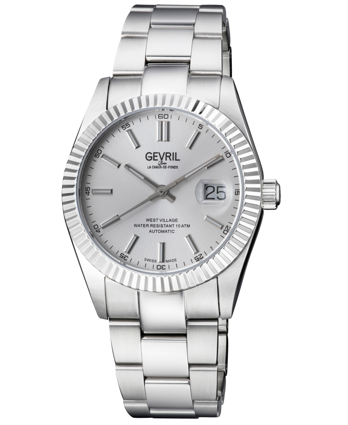 Gevril Men's West Village Swiss Automatic Silver-Tone Stainless Steel Bracelet Watch 40mm