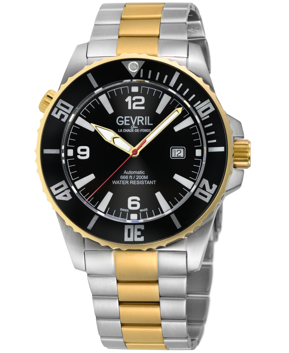 Gevril Men's Canal Street Swiss Automatic Two-tone Ss Ipyg Stainless Steel Bracelet Watch 46mm In Two Tone  / Black / Gold Tone / Yellow