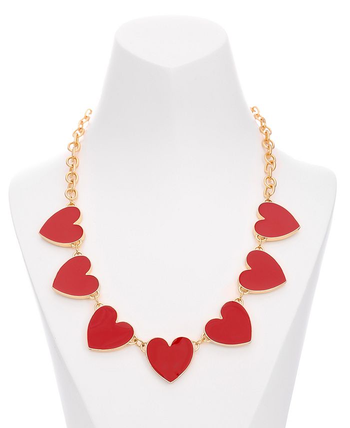 Holiday Lane GoldTone Red Heart Statement Necklace, 18" + 3" extender