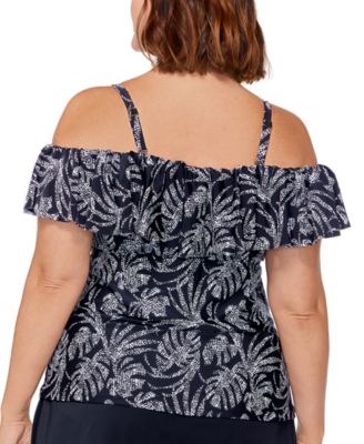 Island Escape Plus Size Printed La Flor Off-The-Shoulder Removable-Strap Underwire Tankini, Created for Macy's