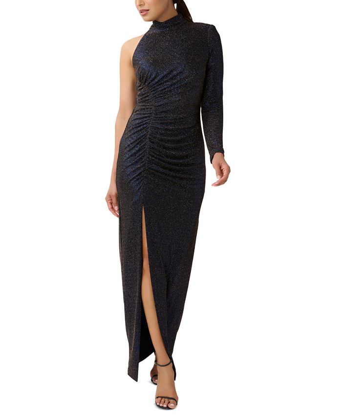 Aidan by Aidan Mattox Women s Mock Neck One Sleeve Metallic Gown